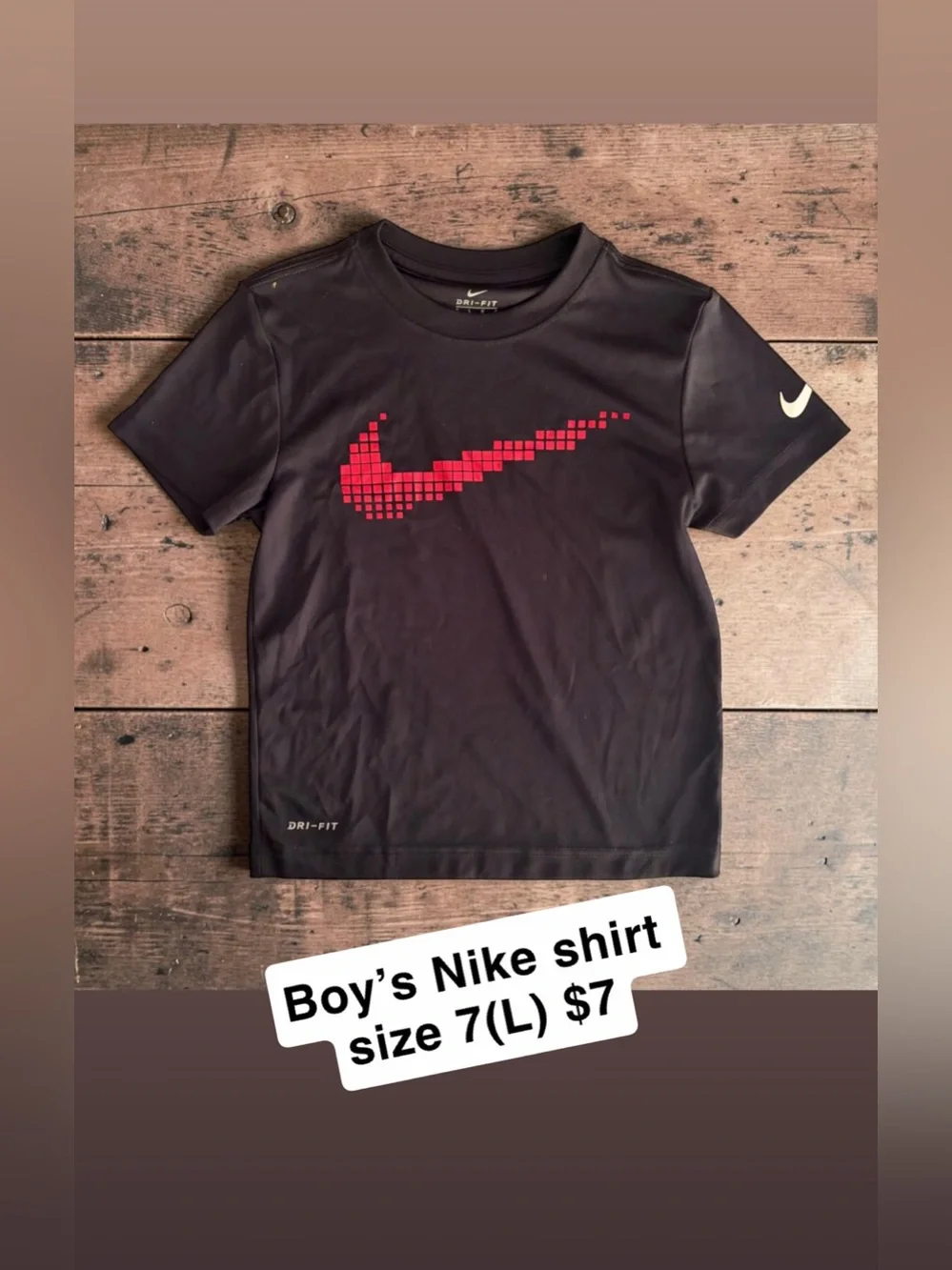 Nike Black Short Sleeve Tee with Red Pixel Swoosh